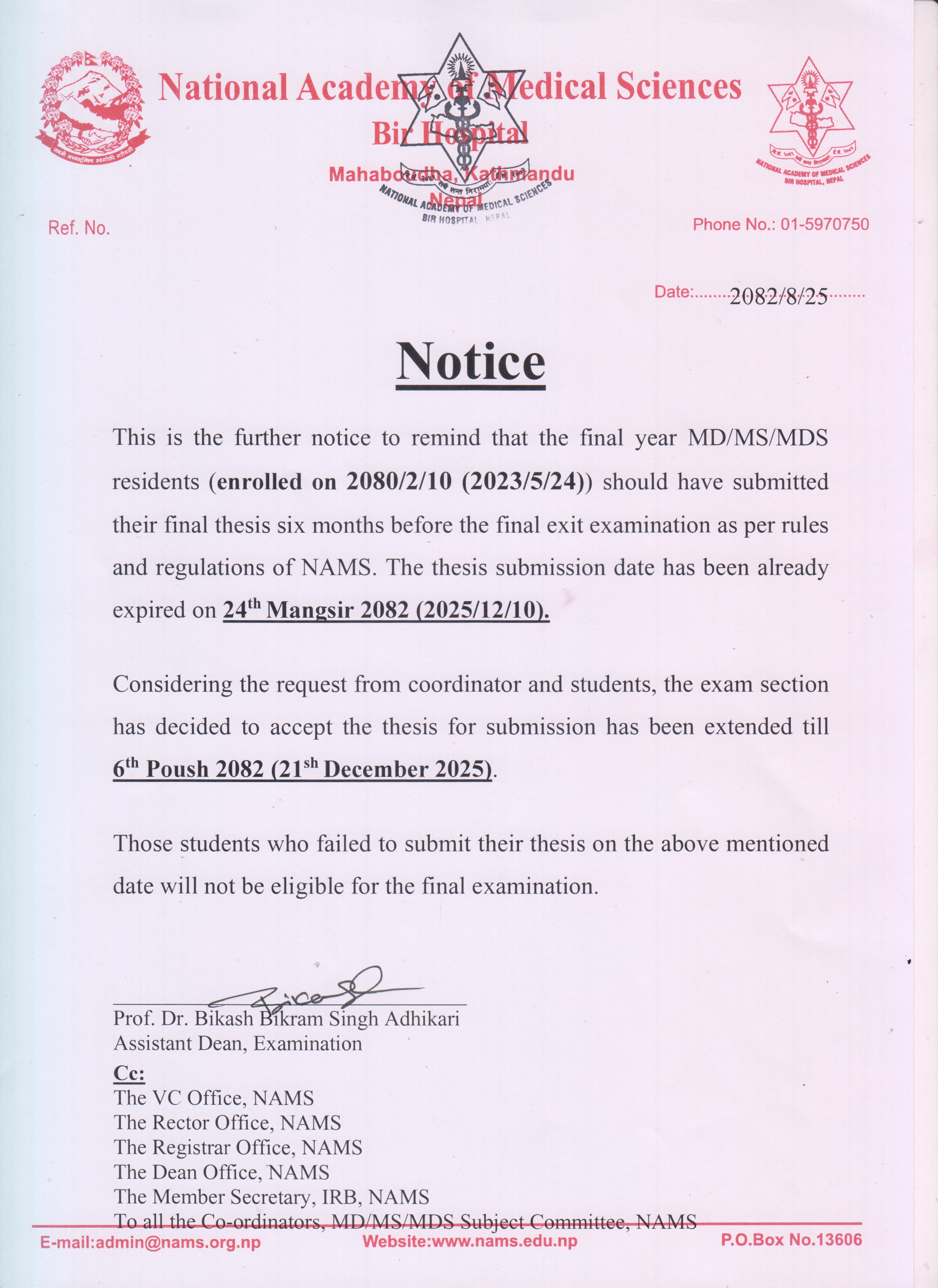 Thesis Submission Date Extended